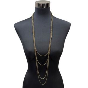 Braided Gold Tone Layered Chain Necklace Long Statement Fashion Jewelry 22 in L